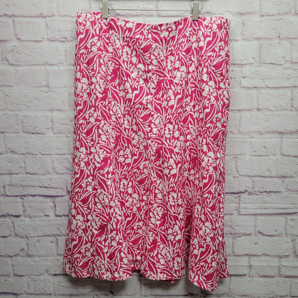 Kim Rogers Floral Midi 100% Linen Skirt Sz 18 Lined Boho Romantic Beachy Resort